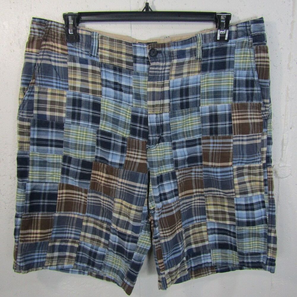IZOD Madras Men's Size 40 Patchwork Plaid Shorts 100% Cotton Button Fly Casual